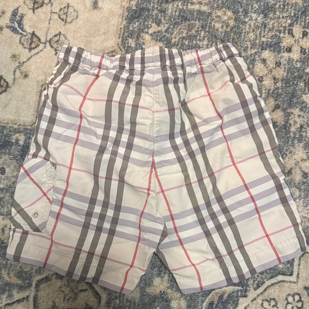 Burberry White Plaid Cargo Shorts with Gray and Red Accents